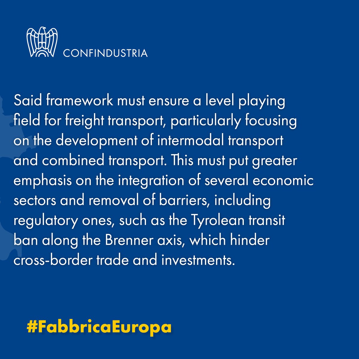 The adaptation of the #transport infrastructure must go hand in hand with an acceleration of the operational procedures, starting with de-bureaucratisation and regulatory simplification. Find out more about #FabbricaEuropa: rb.gy/9z88aw #EUelections2024 #UseYourVote