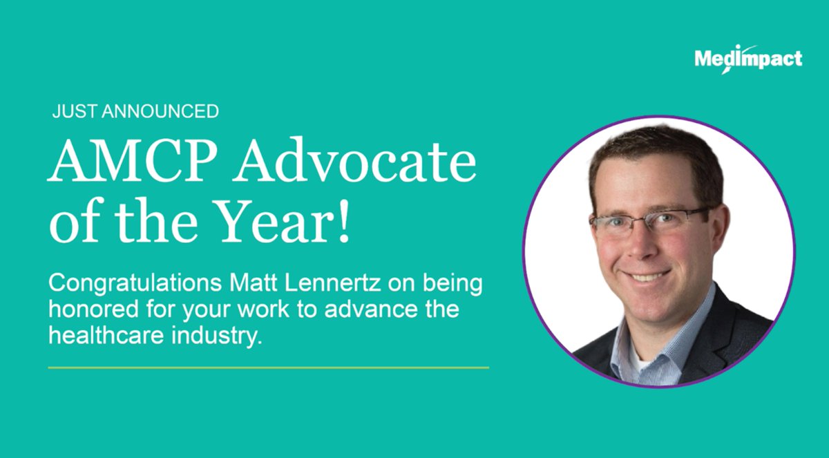 Congratulations to Matt Lennertz for being named the @AMCPorg Advocate of the Year in recognition of his commitment to advancing progress in key areas of healthcare. #wearemedimpact #atruepartner #advocacy