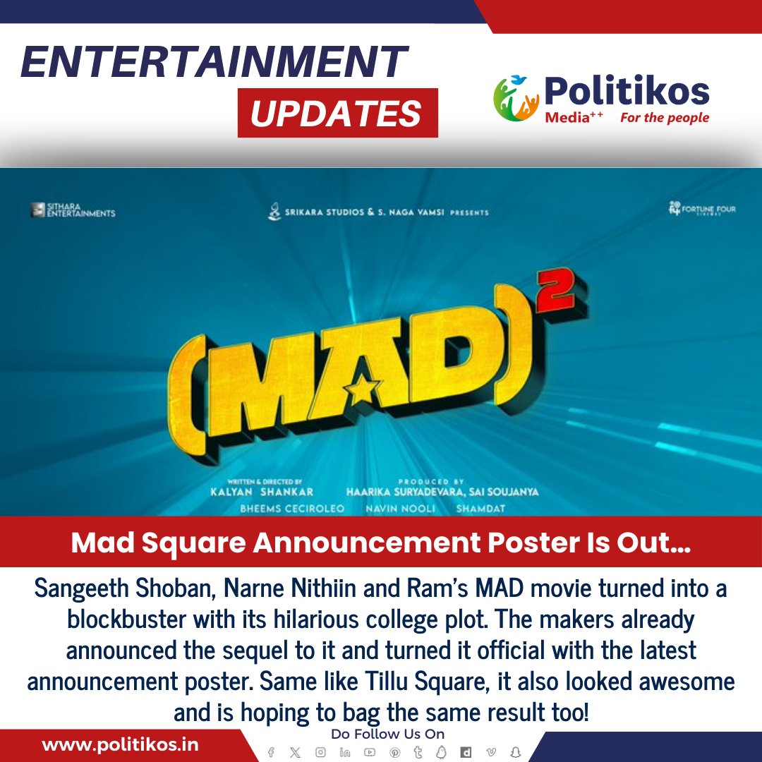 Mad Square Announcement Poster Is Out…
#politikos
#politikosentertainment
#MadSquare
#MovieAnnouncement
#PosterRelease
#EntertainmentNews
#MovieUpdates
#NewRelease
#CinemaPoster
#FilmPromotion
#MovieAnnouncementPoster
#UpcomingMovie
#FilmIndustry