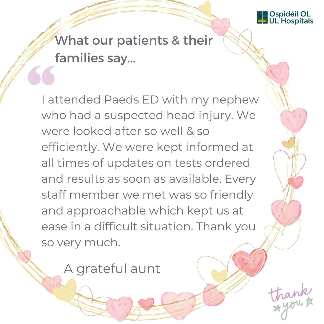 This week we share a compliment for the team at the Paediatric Emergency Department in UHL. Thank you to the teams across our hospitals who make patients feel welcome and supported with each visit. #OurPeopleOurServices #TeamULHG