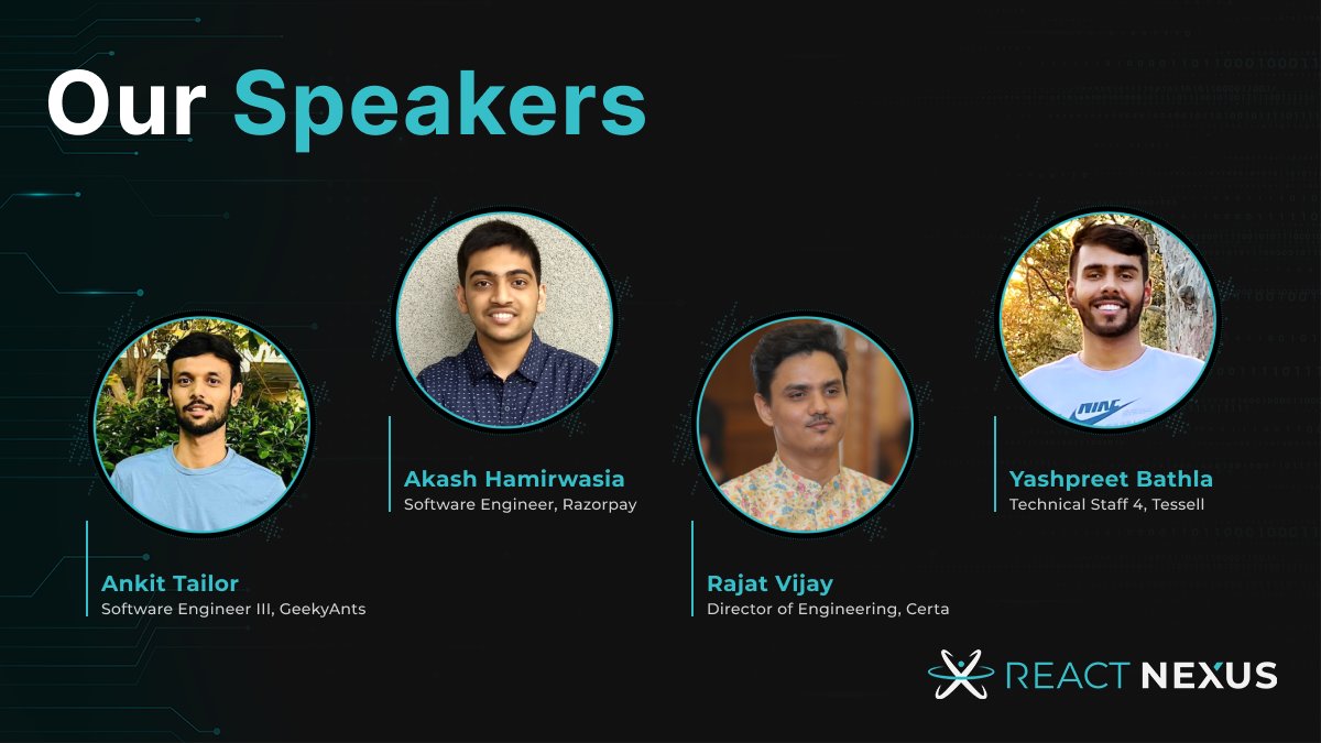 We are super excited to announce that @ankittailor__, @blenderskool, @rajatvijay, and Yashpreet Bathla will be speaking at React Nexus 2024.