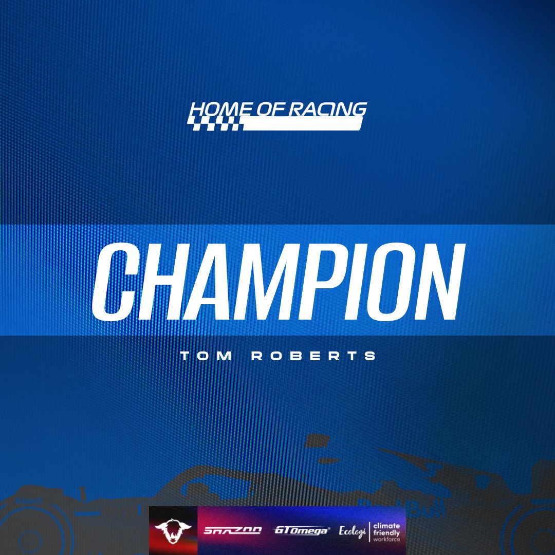 Congratulations to @TomRoberts_12, who emerged champion in an exciting season of @HomeOfRacing 🏆 Kimi Räikkönen style, by our calculations he won the championship by one point! ❄️ #CreatingLegends
