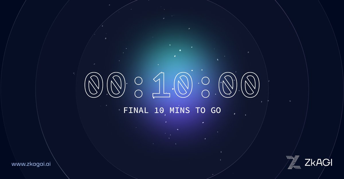 10 mins! Doesn't seem long 😁

#ZkAGI website goes live in precisely 600 seconds. 🚀

We are passionate about our #AI model because it's disruptive...we bet you'll love it too!

#AI #Privacy #web3