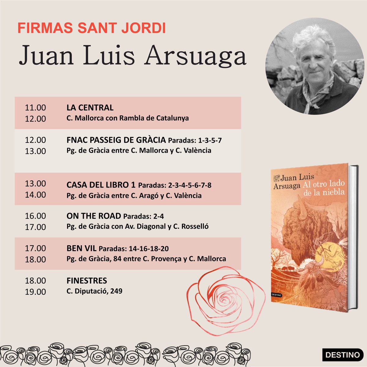 Nuestro director científico @JuanLuisArsuaga en #DiaDelLibro #SantJordi2024 con su novela #Alotroladodelaniebla @EdDestino