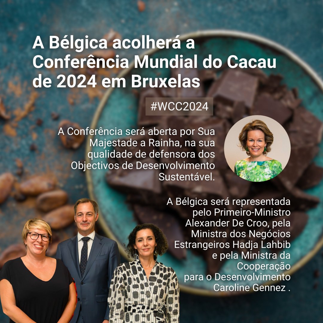 🍫 Sabia que Bruxelas vai acolher a Conferência Mundial do Cacau de 21 a 24 de abril de 2024? A Bélgica está empenhada em prosseguir os seus esforços para obter cacau sustentável a preços justos. @WorldCocoaConf #WCC2024 #WorldCocoaConference #CocoaBrussels2024
