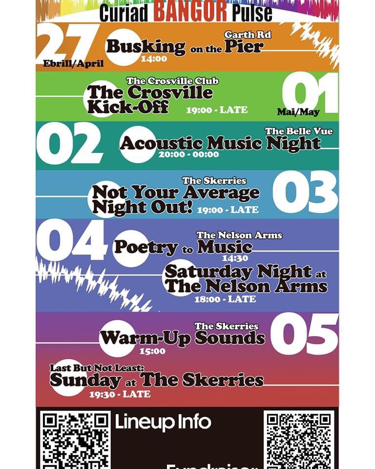 Here’s the gigs for the entire Curiad BANGOR Pulse 2024 get yourselves along to one or many. We’re playing the opening night in The Crosville Club, a great venue. Some great bands on. We’ve a proper cool set for you. 
#welshmusic #Llanrwst #originalmusic #supportlocalmusic #Wales