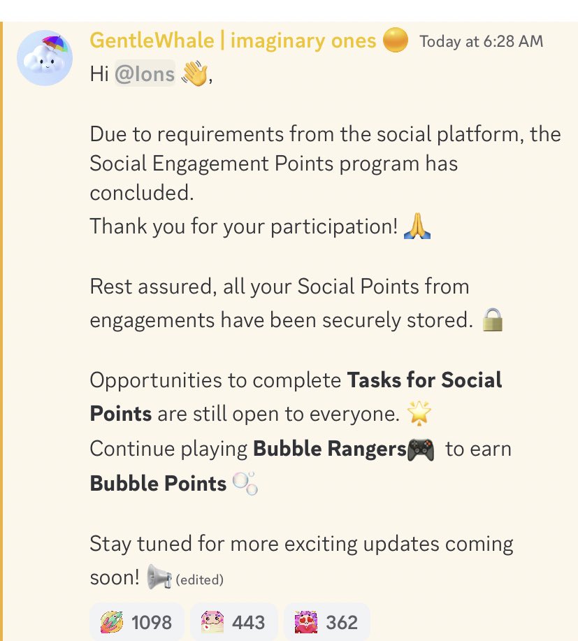 From Bubble team👇

“Social £ngagement Points program has concluded”

This team just gets it💯

The rest can continue season 2, 3, and 4 alone😂