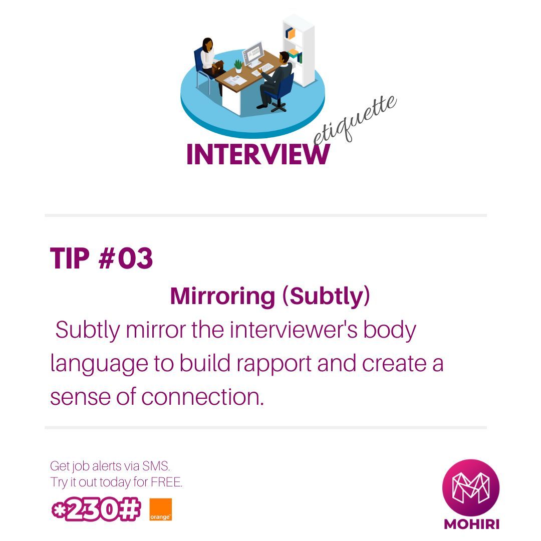 mohiribw's tweet photo. Hey Friends!

Here's another interview tip for you!

Check out our interview etiquette segment to level up your interview skills! 

#Mohiri https://t.co/Y1DtRZ0x2n