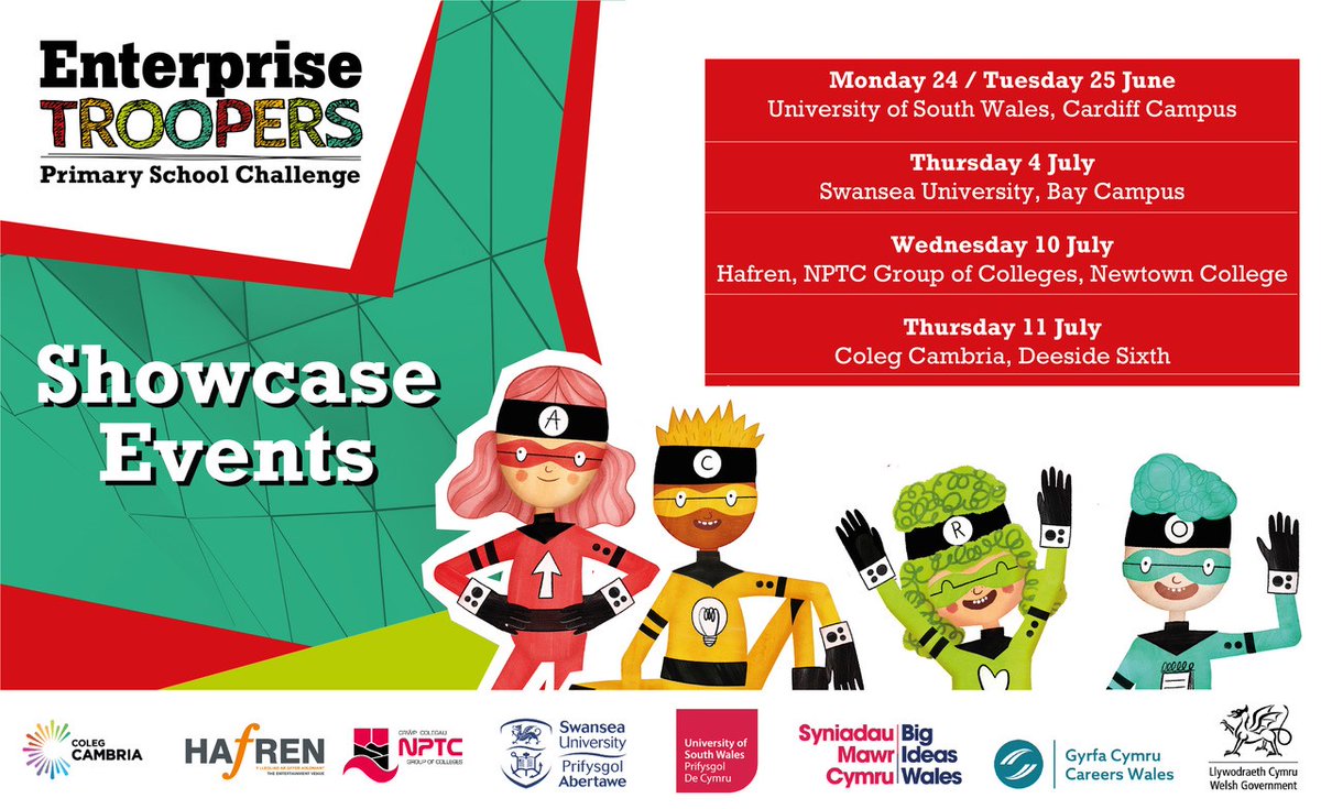 The #EnterpriseTroopers Challenge events are in the calendar📆 Register your primary school for a fun-filled day of enterprise activities with businesses from across Wales, and the chance to showcase your business👉 bit.ly/3tWeFDY #CurriculumforWales #YoungEntrepreneurs