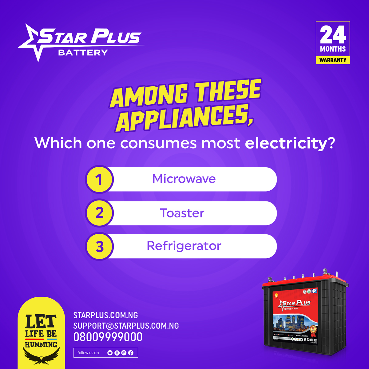 starplusbattery's tweet photo. What do you think? Which device consumes most electricity?
Let us know by commenting your answer in the comment section below. follow our social media pages & get a chance to win thrilling prizes.
#starplusbatteries #Star #TubularBatteries #contest2024 #aprilcontest #QuizTime https://t.co/hlx1XOeIL1