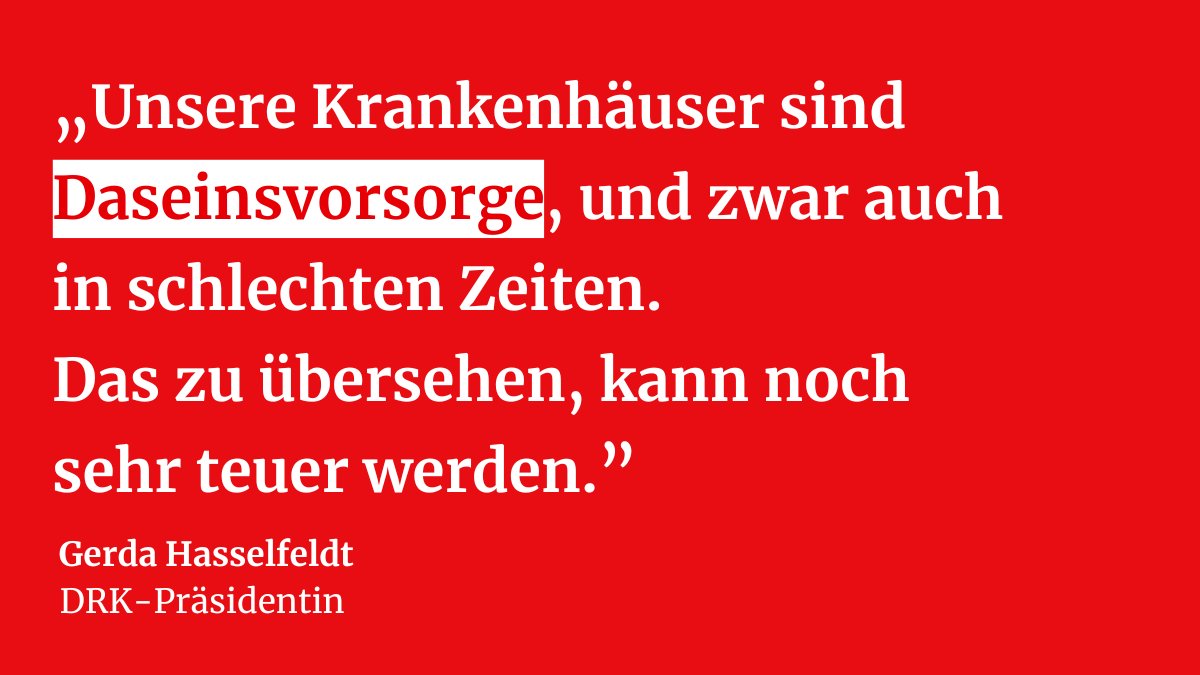 Die finanzielle Lage der meisten #Krankenhäuser Deutschlands ist dramatisch. Wenn nicht zeitnah umfassendere Reformschritte unternommen werden, ist die Versorgungssicherheit massiv gefährdet. Mehr Informationen 👉 drk.de/presse/pressem…