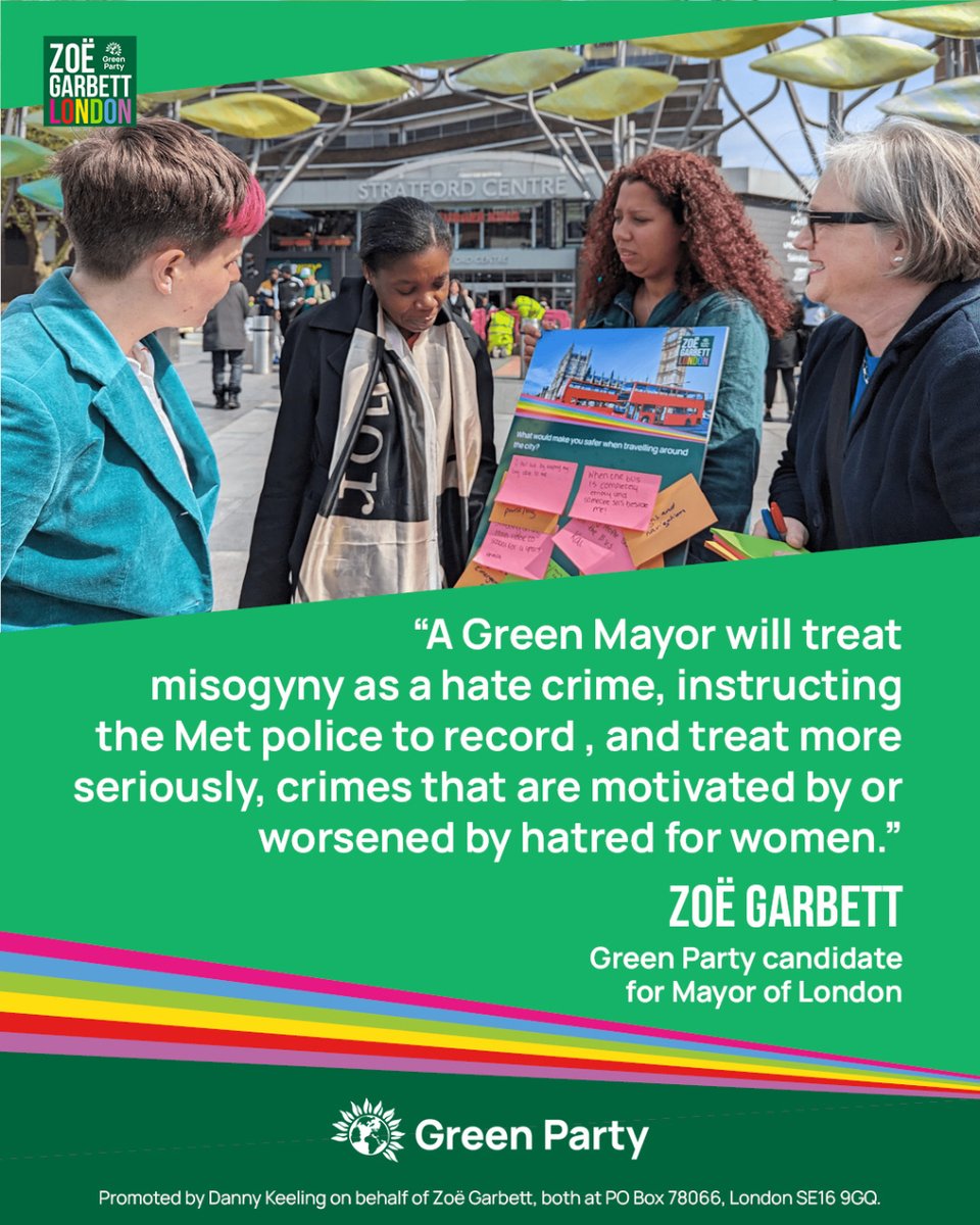 🗣️ Yesterday @ZoeGarbett joined Green Party Assembly candidates at Stratford Station. 🚇 They talked to the public about women’s experiences of violence and abuse on the #PublicTransport network across #London. 🟢 London needs a mayor who will make London safer.