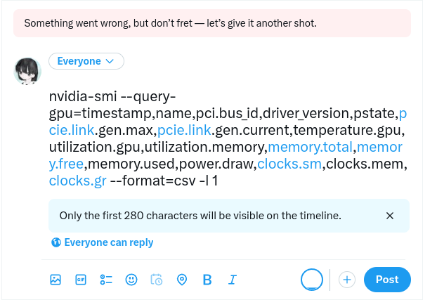 psst hey, do you want a script to scrape nvidia metrics? 

you literally can't post the verbatim text of this on twitter 

go ahead, try it 🥲