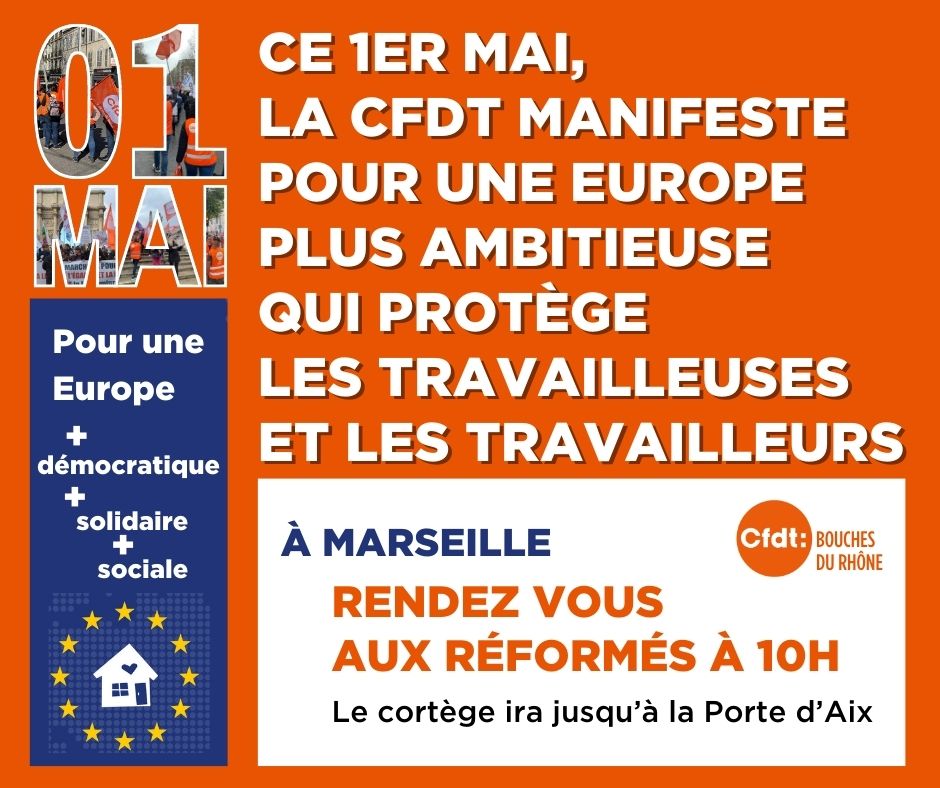 #AgirAvecLaCFDT #AgirSurMonMonde #Intersyndicale Ce #1ermai la #Cfdt sera mobilisée pour une Europe plus solidaire, plus démocratique et plus sociale.