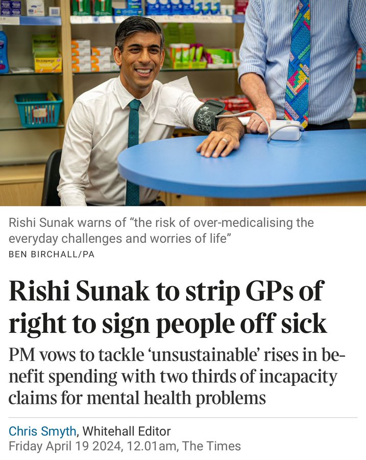Billionaire who has never worked in his life, who is very 'sick', criticises 'sick note culture' caused by record 8m NHS waiting list he has created.