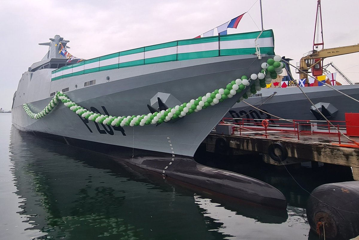 The second 76m OPV constructed by @DearsanShipyard for the @NigerianNavy is launched today by the First Lady of Nigeria