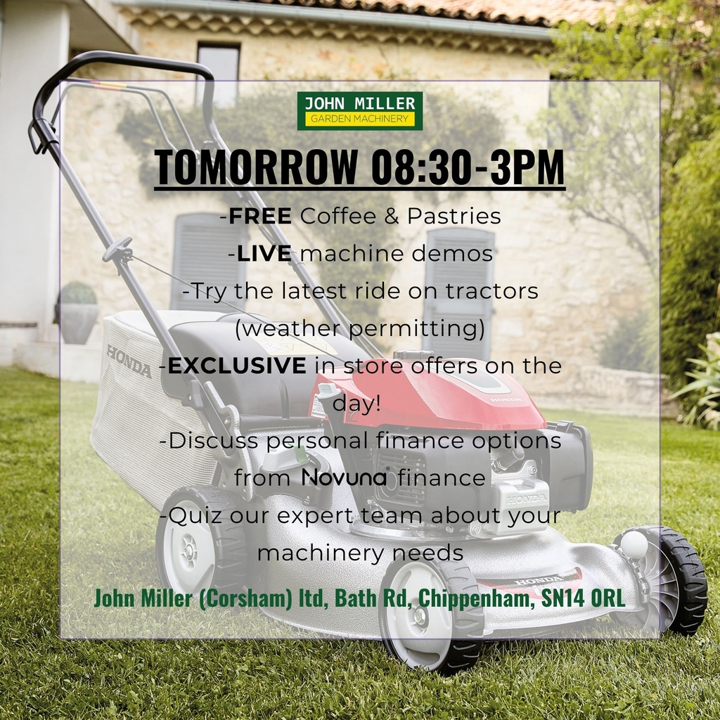 JohnMiller_GM's tweet image. Our Spring event is tomorrow! We very much look forward to seeing you in store tomorrow - come on in for complimentary refreshments, live machine demos and exclusive in store offers

#JohnMillerLtd #JohnMillerCorshamLtd #ChippenhamBusiness #GardeningExperts