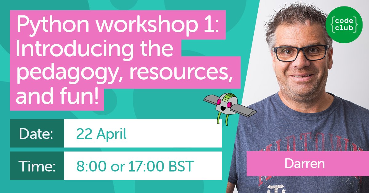Ready to introduce Python to your students or Code Club? Join our FREE workshop and get all the tools you need! 📅 22 April ⏰ 8:00 or 17:00 BST 🎟️ Sign up now: form.raspberrypi.org/f/python22 #Python #Coding #Education #Codeclub #Workshop