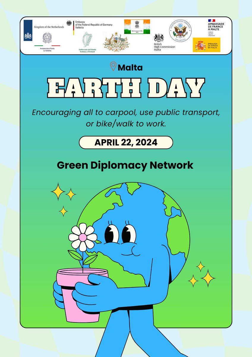 The #GreenDiplomacyNetwork is supporting #EarthDay by inviting their colleagues to walk, ride, take public transport, or carpool to work on Monday, April 22. “Little by little becomes A LOT'.
