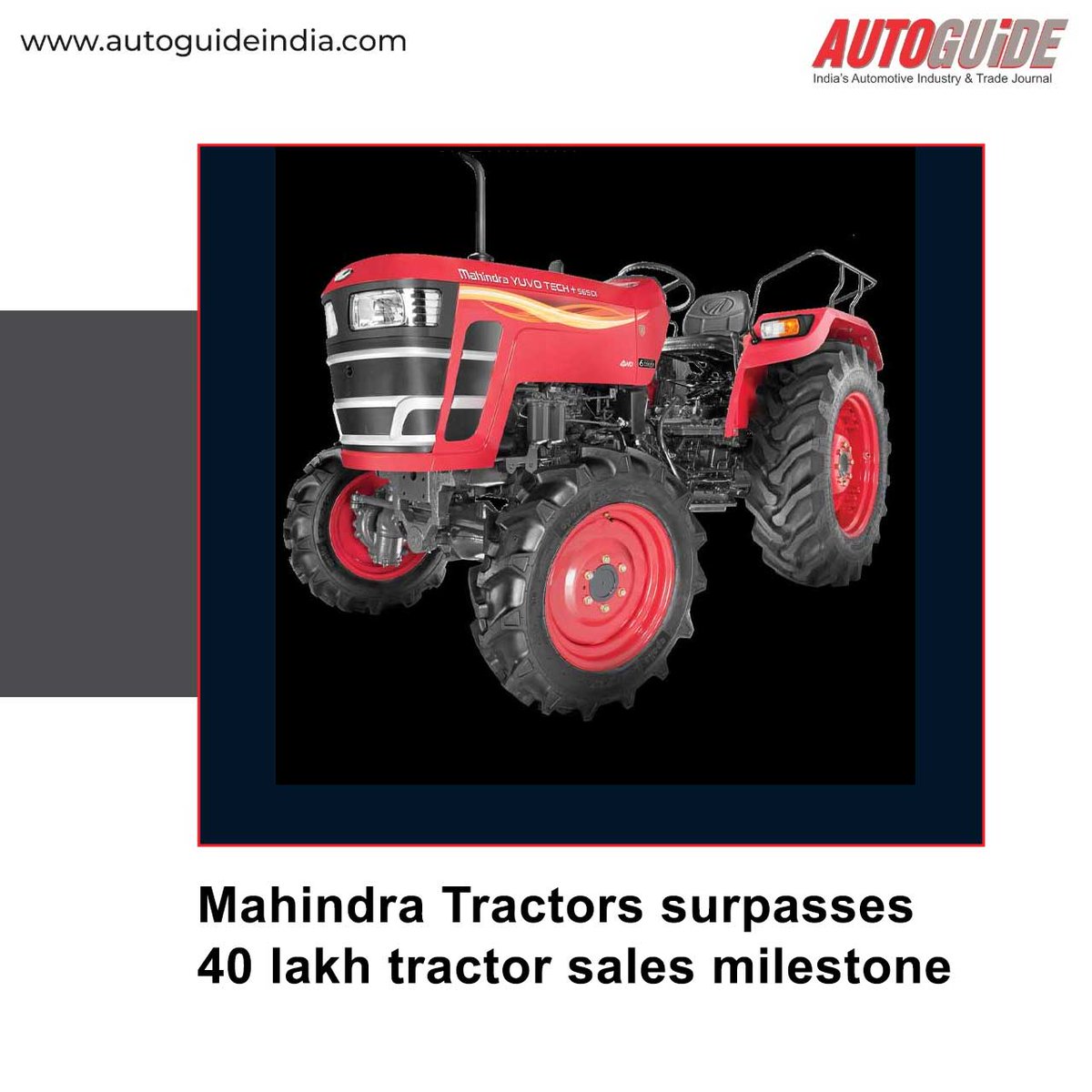 autoguideindia.com/awards-milesto…
Mahindra Tractors has reached a historic milestone in March 2024 by selling its 40 lakh unit tractor, demonstrating its longstanding leadership in the global tractor market. 
#MahindraGroup #MahindraTractors #milestone #MahindraTractorsales