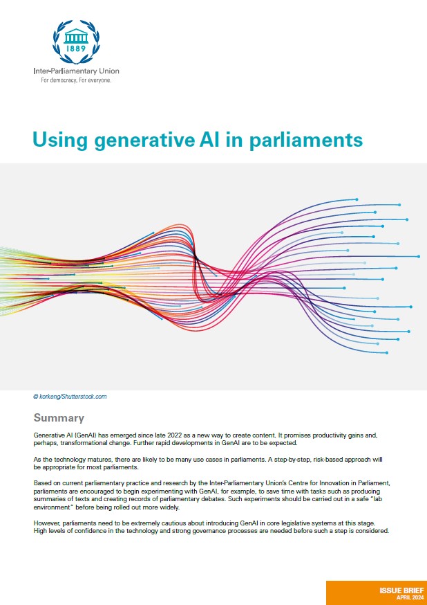 What are the risks but also the opportunities of an AI-powered parliament? Read IPU's new Issue Brief, 'Using Generative #AI in Parliament' for a step-by-step approach of how to use #GenAI in parliament. #ArtificialInteligence Read more 🗞️ ➡️ipu.org/GENAIPR