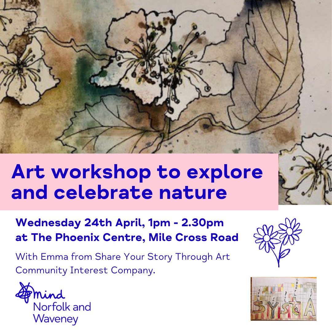 A fun workshop using colours and shapes to explore and celebrate nature as essential for our existence and whose welfare is our responsibility. Create art about nature local to us to help inspire others.🌺🌳🎨 Email natureconnect@norfolkandwaveneymind.org.uk