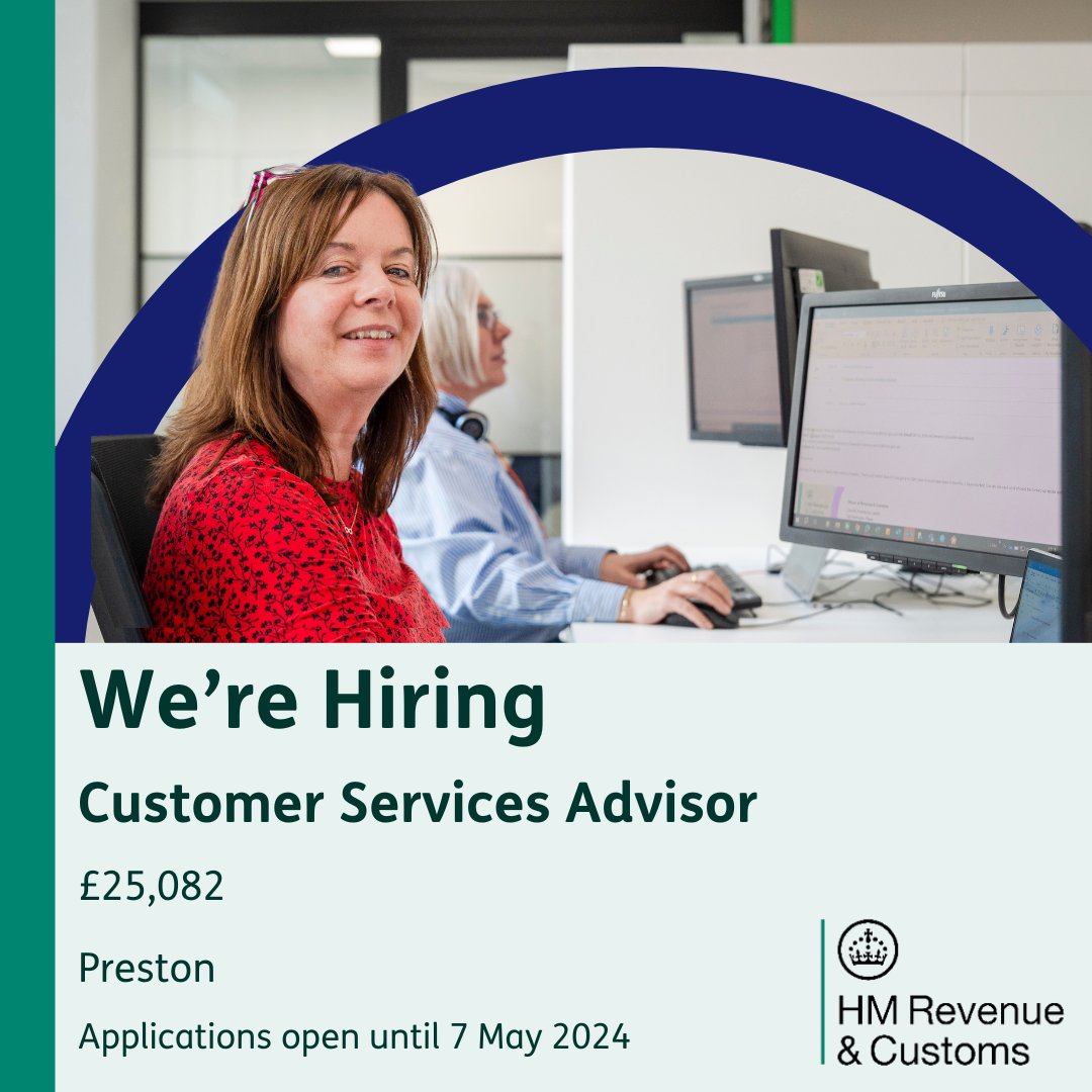👩‍💻 Customer Services Advisor 💷 Salary: £25,082 We are recruiting for Customer Services Advisors. This is a great role to start your career with us here at HMRC. Apply now. 👇 civilservicejobs.service.gov.uk/csr/jobs.cgi?j… #PeoplePurposePotential #CivilServiceJobs #NewJob