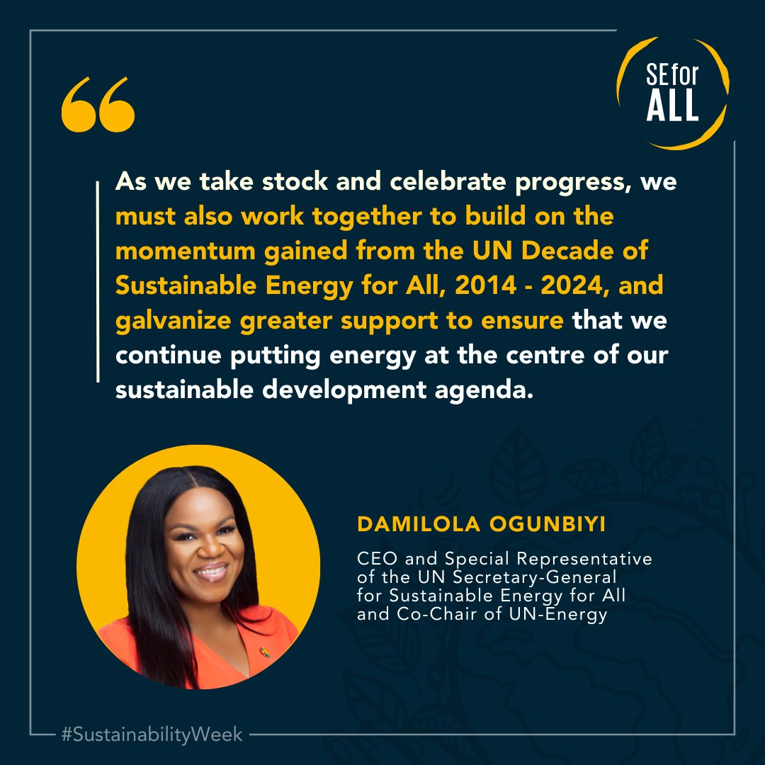 Energy's connection w/ other #GlobalGoals emphasizes the importance of sustaining focus on #SDG7 for our #sustainabledevelopment agenda. Join the global stocktaking today, hosted by @UN_PGA, and hear from @DamilolaSDG7 how we can take action now! Watch: ow.ly/IKIC50RjCnh