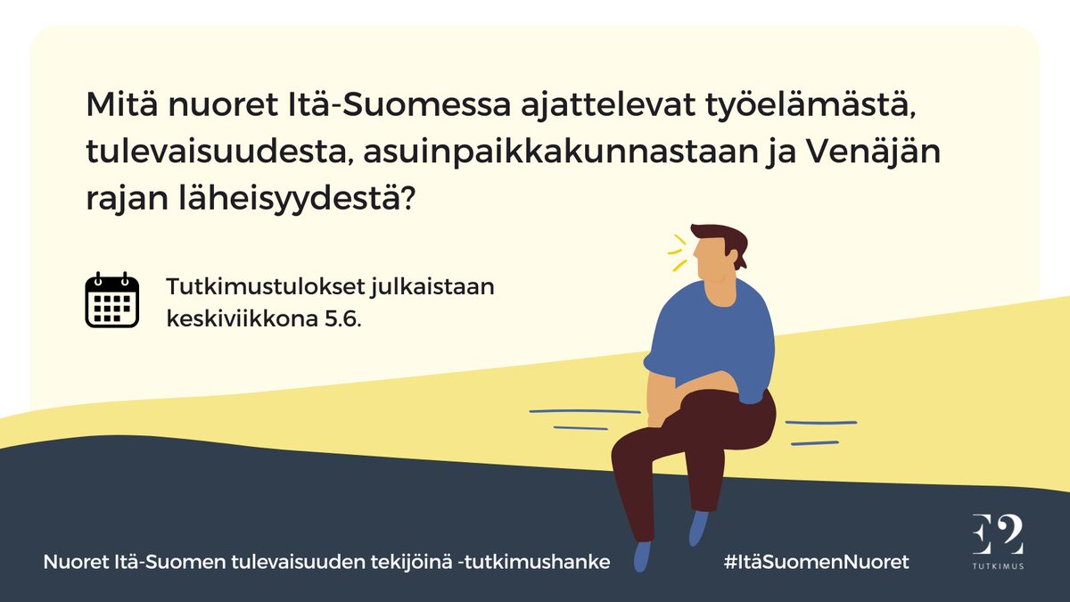 Save the date!🗓️
Julkaisemme #ItäSuomenNuoret-tutkimuksen ke 5.6. Luvassa ajankohtaista tietoa nuorten elämästä Itä-Suomessa. Kumppaneina <a href="/Kainuunliitto/">Kainuun liitto</a>, #MTKnsäätiö ja #Palkansaajasäätiö. Lisätietoja julkkarista pian! 
Hankkeesta: e2.fi/Itasuomennuoret