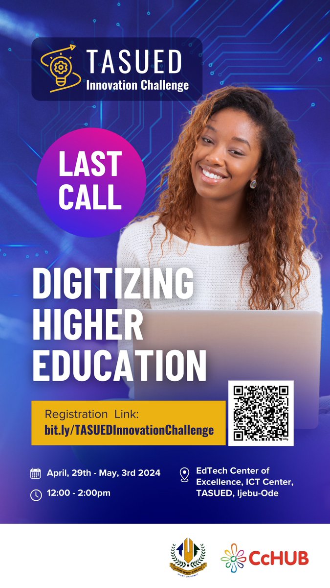 edtechcoe's tweet photo. 🌟 Last Day Alert! 🌟

Attention Innovators and Changemakers!

⏰ Today is the Final Day! ⏰

📅 Deadline: Today 19th April, 2024 by 12:00PM WAT
🏆 Prizes and Recognition Await!

📝 How to Participate: 📝
https://t.co/1IjwIjJEMK

Get ready to revolutionize learning! https://t.co/nxML6QWIPF