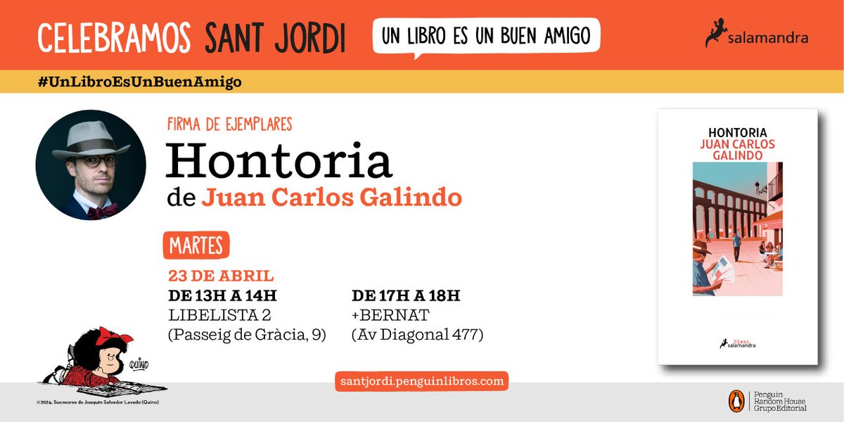 También Juan Carlos Galindo firmará en #SantJordi2024 su novela debut, 'Hontoria' en las paradas de @libelistabooks y @libreriabernat 🕵️‍♂️ 🔍 📚