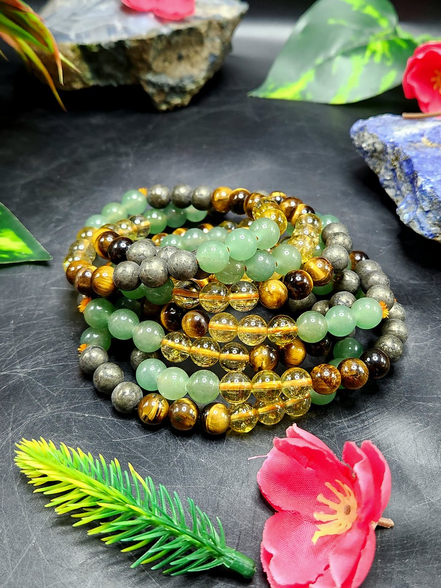 This Handmade Wealth Maker Gemstone Bracelet combines green aventurine, pyrite, tiger eye and citrine stone beads for harmony. Perfect for daily wear, available in stock. DM us to purchase. #GemstoneBracelet #HandmadeJewelry #CrystalEnergy #CrystalShop