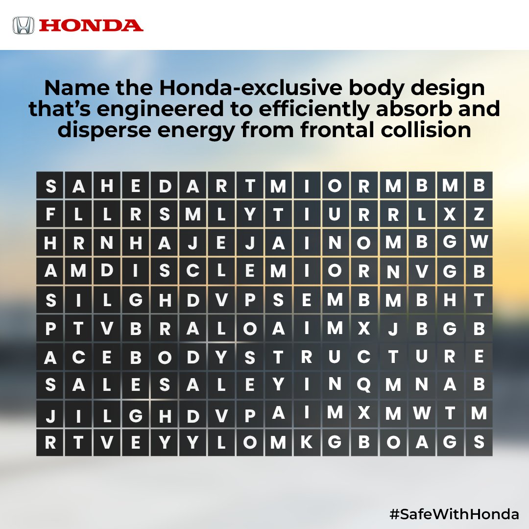 Q3. It's time to participate and win big! Find the correct answer of the hidden Honda safety measure and have a chance to win the #SafeWithHonda Contest. #HondaContest #HondaCarsIndia #HondaCars