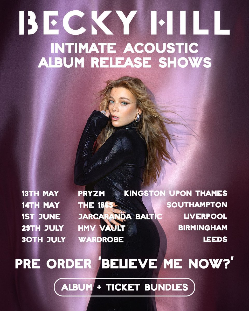 So so so excited to announce my intimate album release shows ❤️ I’ve partnered with local record stores, so that you can come to the shows by picking up the album & ticket bundles GET EM NOW before it’s too late! beckyhill.lnk.to/AlbumReleaseSh…