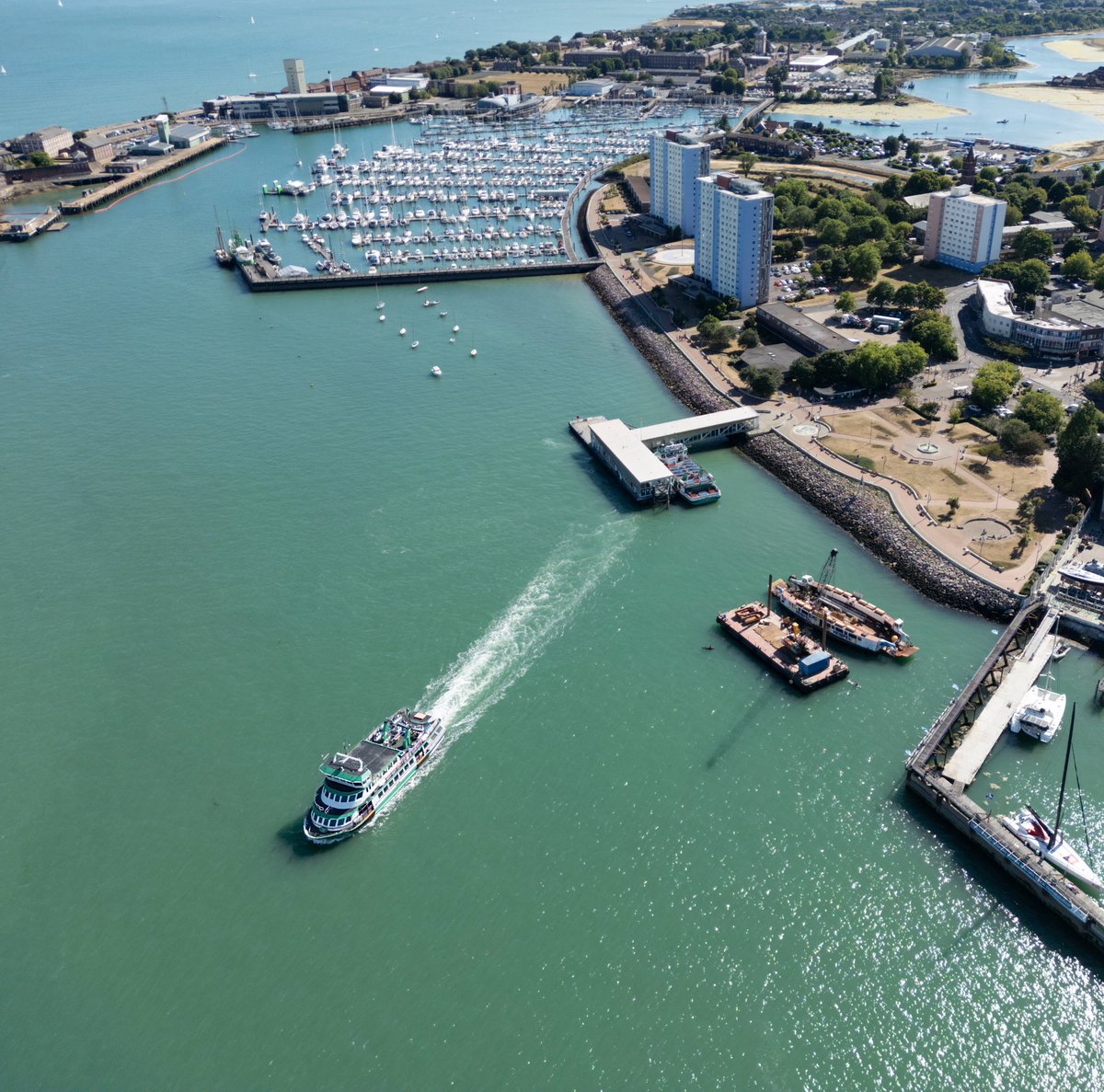 Aerial image: Gosport Ferry on its way to Portsmouth Harbour Station Pier #Gosport #Portsmouth #Harbour #ferry #aerial #image