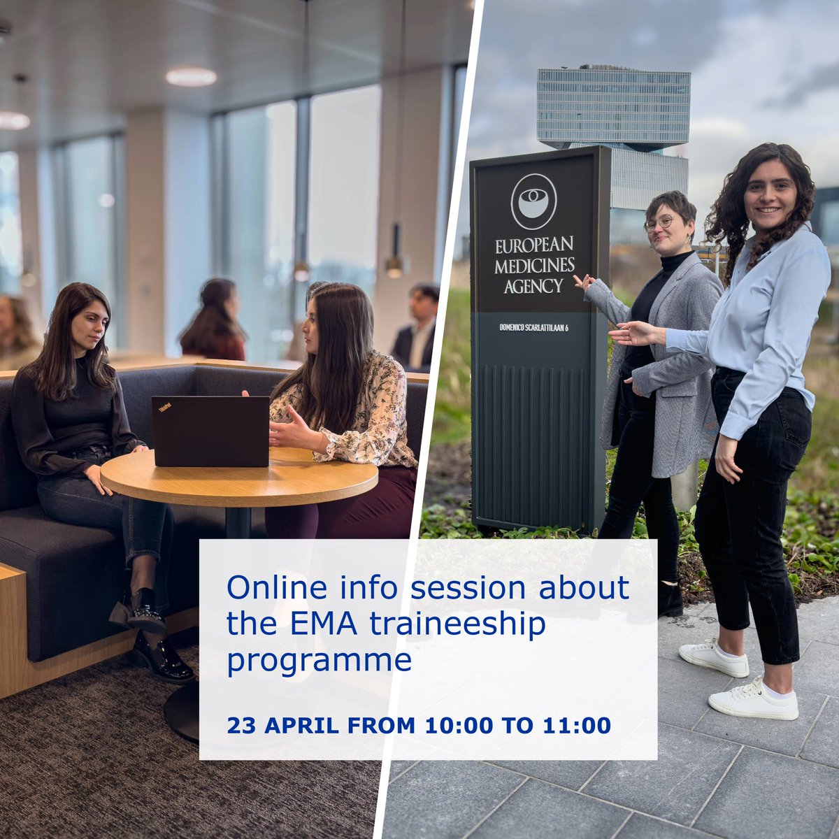 EPSO (@eu_careers) on Twitter photo #EUTraineeship Mark your calendars & attend <a href="/EMA_News/">EU Medicines Agency</a> info session about its traineeship programme on 23/4!
❗️Currently more than 40 opportunities open in scientific, IT and corporate areas!
🔗 careers.ema.europa.eu/lp/Traineeship…
#EUCareers #ShapingEuropeTogether #EUTraineeship Mark your calendars & attend <a href="/EMA_News/">EU Medicines Agency</a> info session about its traineeship programme on 23/4!
❗️Currently more than 40 opportunities open in scientific, IT and corporate areas!
🔗 careers.ema.europa.eu/lp/Traineeship…
#EUCareers #ShapingEuropeTogether