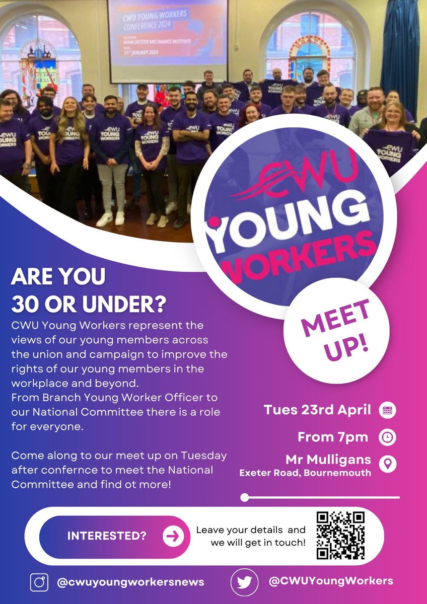 📢 ‼️Annual Conference Meet Up. Interested in getting involved? Meeting other young members, join us on Tuesday evening. Please circulate and RT! @CWUnews