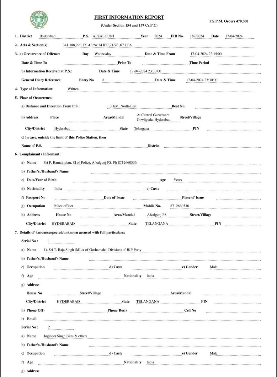 The Hyderabad City Police under @INCIndia Govt have registered an FIR against Raja Singh but on bailable sections. Nothing against his hate speech. This is how ‘secular’ Congress will protect minorities.