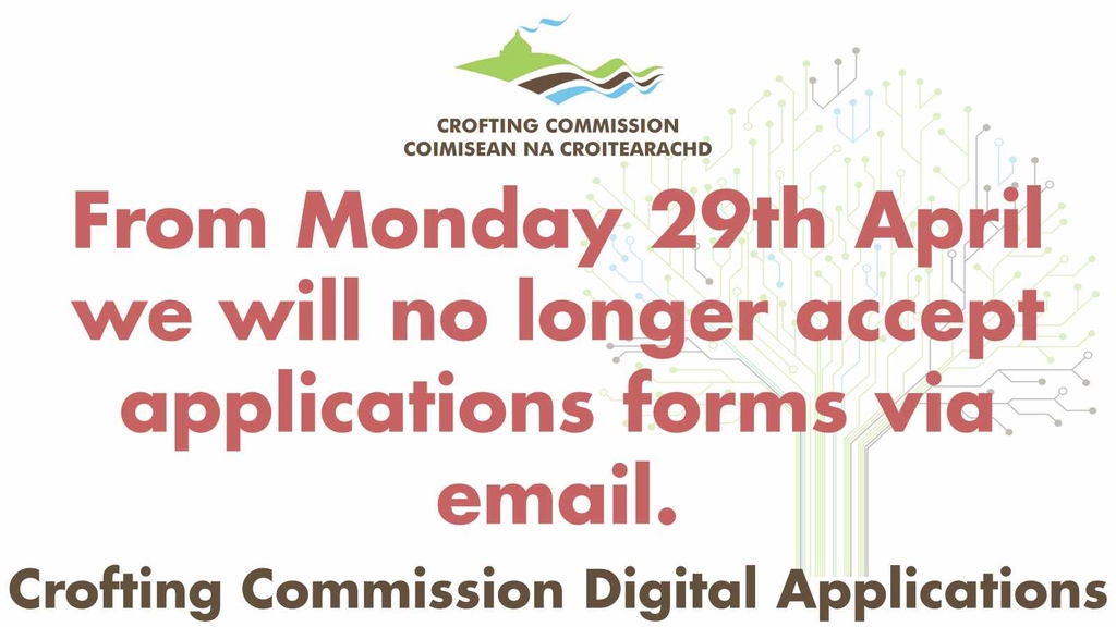 Heads up crofters & solicitors! Email applications to the Crofting Commission are ending on April 29th. Apply online for a faster & easier experience! #Crofting #applications crofting.scotland.gov.uk