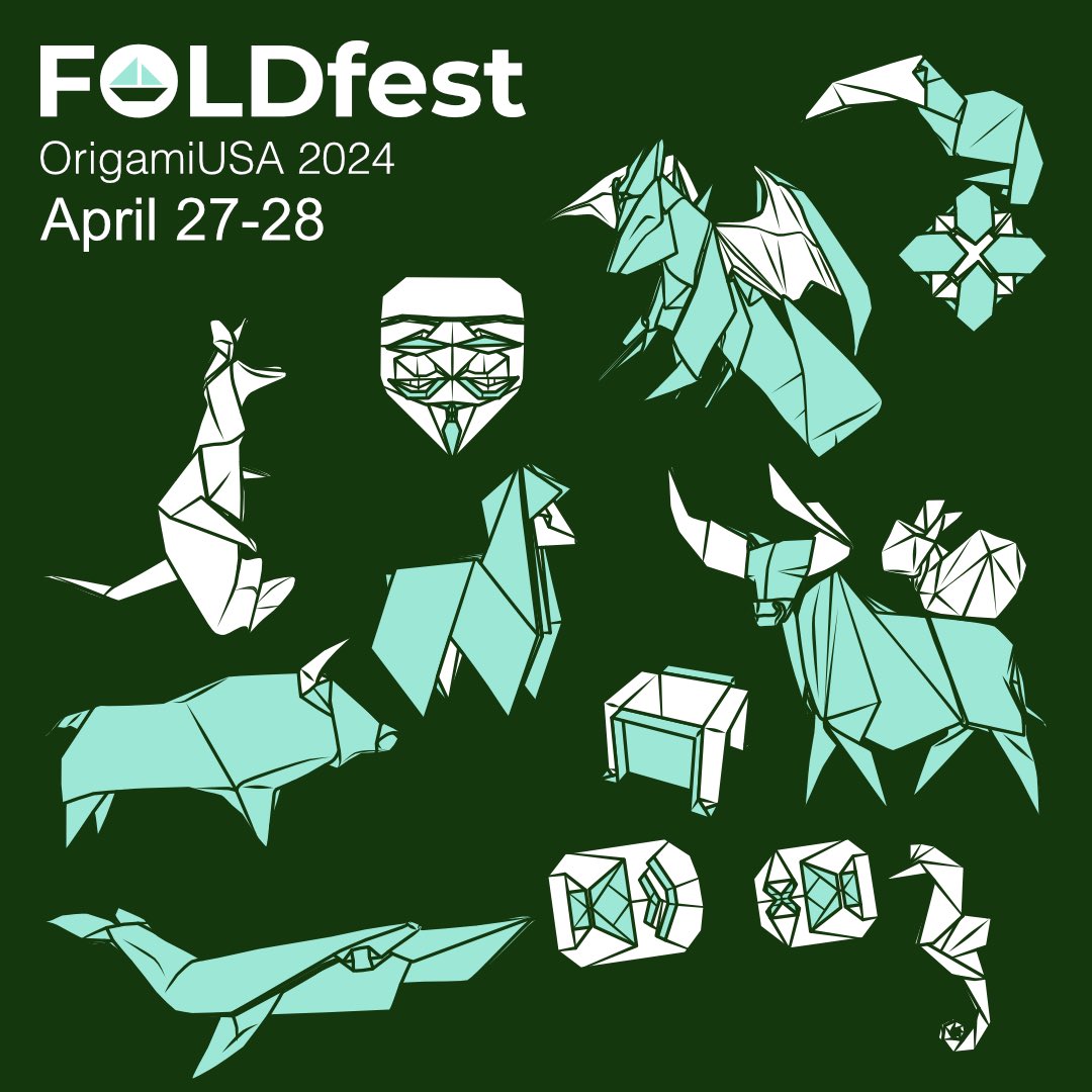 Excited to be helping <a href="/OrigamiUSA/">Origamiusa</a> organize FoldFest again this year, which starts on Sat, April 27, 10:00am EDT and ends on Sun, April 28, 11:00am EDT.

Registration is now open ➡ origamiusa.org/foldfest2024-s…
#FoldFest24 #OrigamiUSA #origami