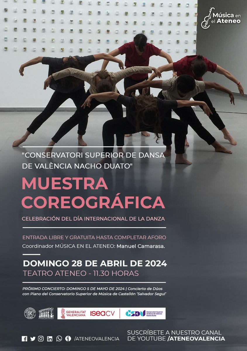 El domingo 28 de abril celebraremos el Día Internacional de la Danza en el Ateneo. Será a las 11:30 y es entrada libre, nos vemos por allí!!! @AteneoValencia #DiaInternacionaldelaDanza