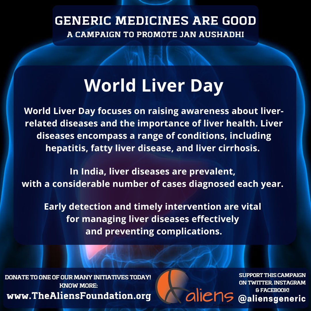 World Liver Day

#TheAliensAngel #AliensAngels #TheAliensFoundation #GenericMedicinesAreGood #GenericMedicines #generic #pharma #medicines #healthcare  #charity #India #IndianHealthcare #health #GoodHealth #worldliverday