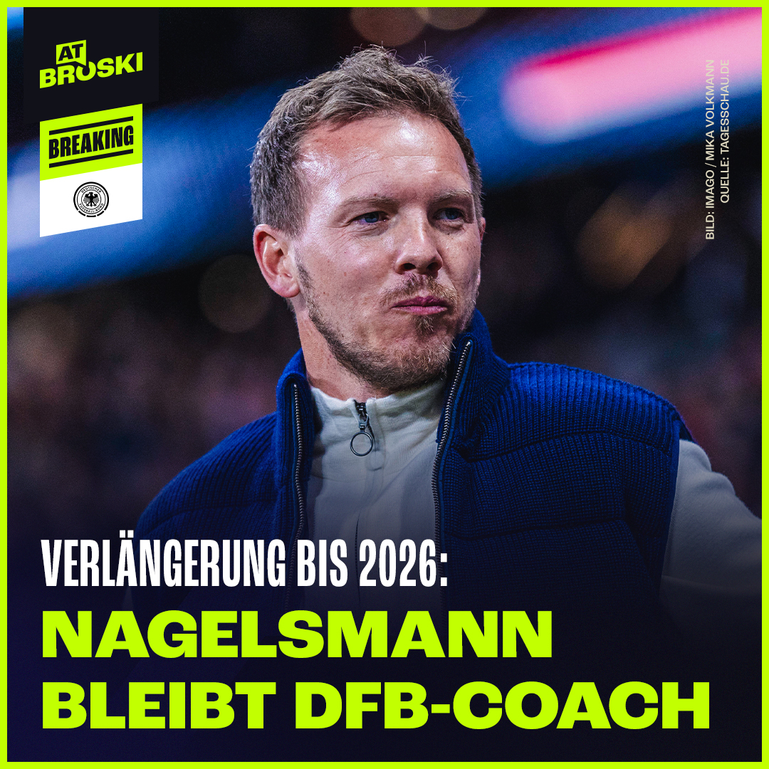 🚨 Nagelsmann bleibt Nationaltrainer! Julian Nagelsmann und der DFB verlängern den nach der EM auslaufenden Vertrag bis 2026. Dies teilte der DFB vor wenigen Minuten mit. Damit setzt man den Bayern-Gerüchten, die in dieser Woche aufkeimten, ein Ende. 👀 Was haltet ihr von der…