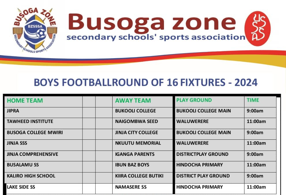 #SbkSportsMailUpdate | Exciting news from the Busoga Region! 🔥 Today, it's all about the Round of 16 fixtures, with action-packed matches set to unfold.

⚽ Stay tuned for thrilling battles and unforgettable moments! #USSSAUpdates #BusogaRegion
#SbkSportsMail