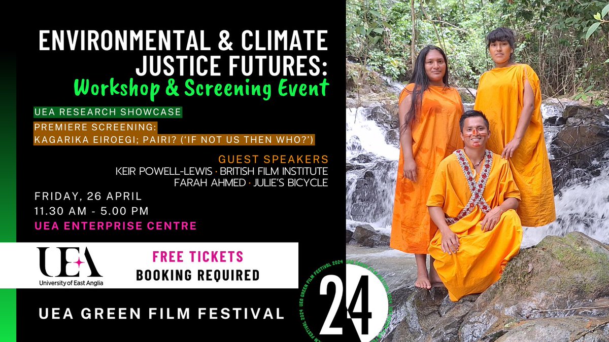 JuliesBicycle's tweet photo. A week today our Climate Justice Lead @farzja joins @UEAgreenfilms for their Environmental &amp; Climate Justice workshop &amp; screening.

Join for an afternoon of discussion on the role of culture in achieving sustainable environmental futures &amp; climate justice https://t.co/zAk9nSmlnI https://t.co/DpJhXyrHrD