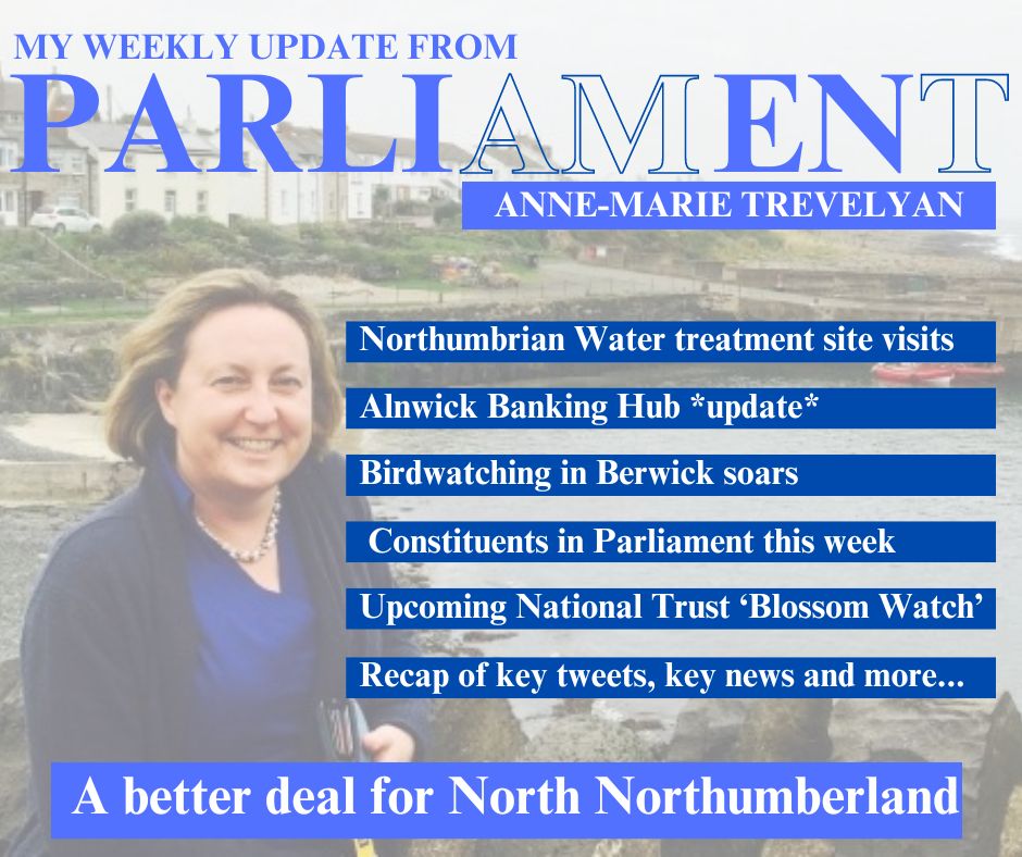 My weekly email to constituents is out👇 bit.ly/3U7Vxwo 🦺@nwater_care site visits 🐦@RSPBEngland #BigGardenBirdWatch 🌸@nationaltrust #BlossomWatch 💷@CashAccessUK Alnwick Banking Hub update 🕰Constituents visiting @UKParliament