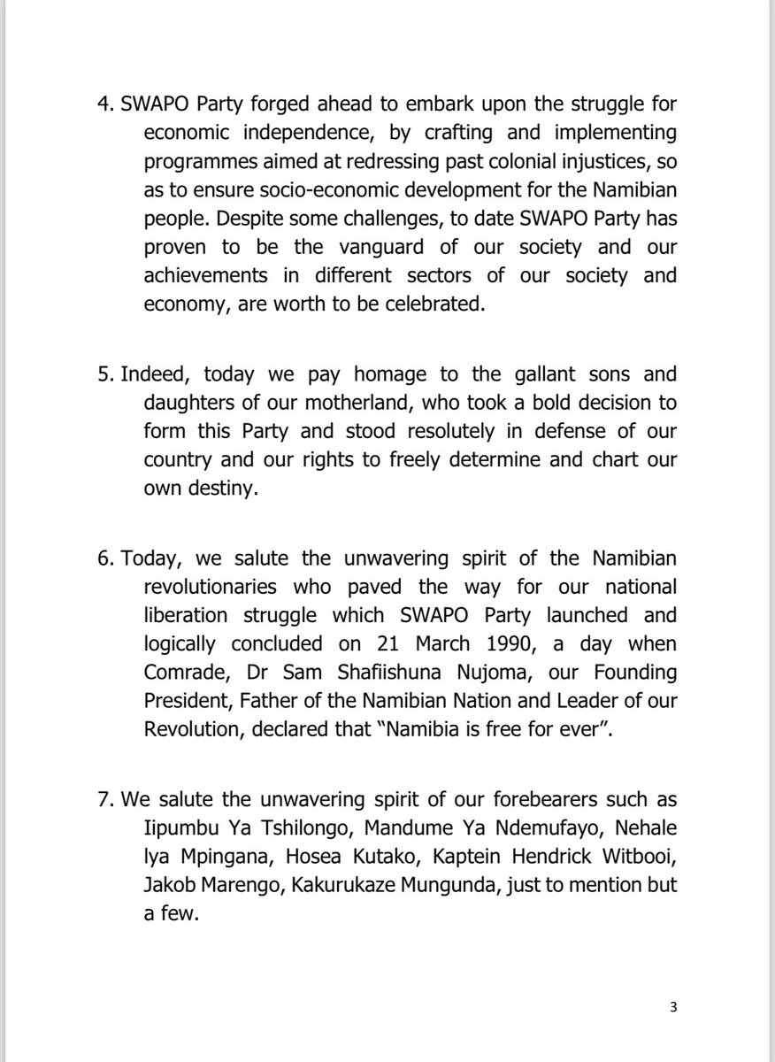 SWAPONamibia's tweet photo. READπ| SWAPO Party statement on occasion of its 64th birthday anniversary, released on behalf of the rank & file of the Party by H.E.Dr. Netumbo Nandi-Ndaitwah, Vice-President of SWAPO & the Republic of Namibia. 19 April 2024, SWAPO National Headquarters, Windhoek.
#SWAPOAt64 https://t.co/1IetBBRqqE
