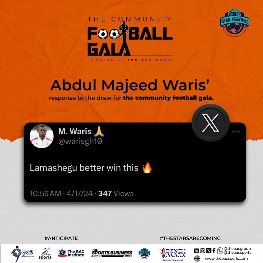 Ghanaian international Majeed Waris took to X (formerly Twitter) to support Lamashegu in winning the All Star Festival community gala.

Lamashegu is in Group A alongside Sakasaka, Sabonjida, and Changli.

Read more: mavericksportsgh.com/abdul