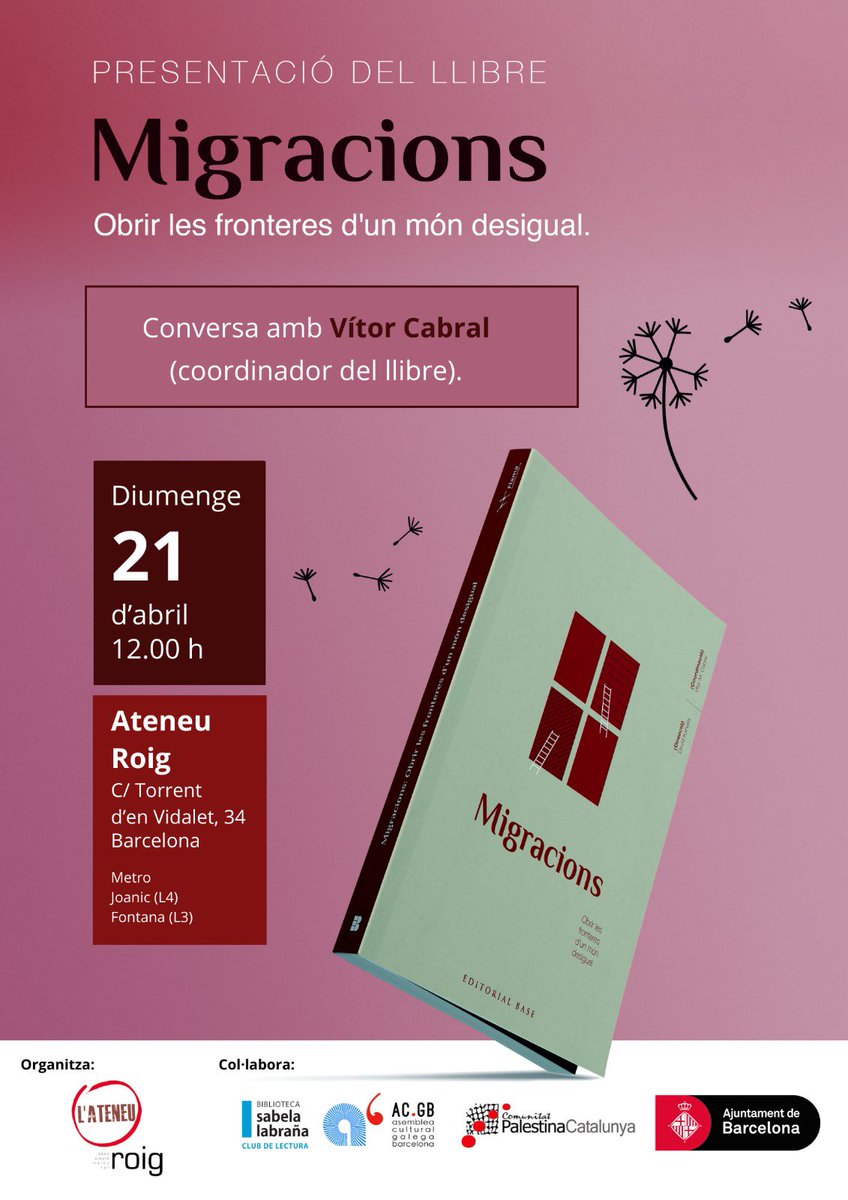fundacioflama's tweet photo. Us esperem aquest diumenge 21 d'abril 12 h a l'@ateneu_roig per conversar, mentre fem un vermut, sobre un fenomen clau de l'actualitat: les #Migracions
Presentació del llibre 'Migracions. Obrir les #fronteres d'un món desigual' #dretshumans #racisme #PEMA #ILPRegularitzacio https://t.co/nITPd7cuXo