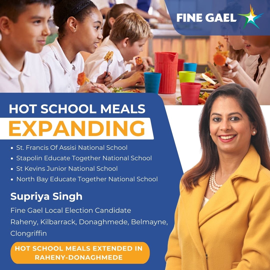 Great news -extension of Hot school meals in Raheny- Donaghmede area Here is the list of schools 1. St. Francis Of Assisi National School 2. Stapolin Educate Together National School 3. St Kevins Junior National School 4. North Bay Educate Together National School @DBNFineGael